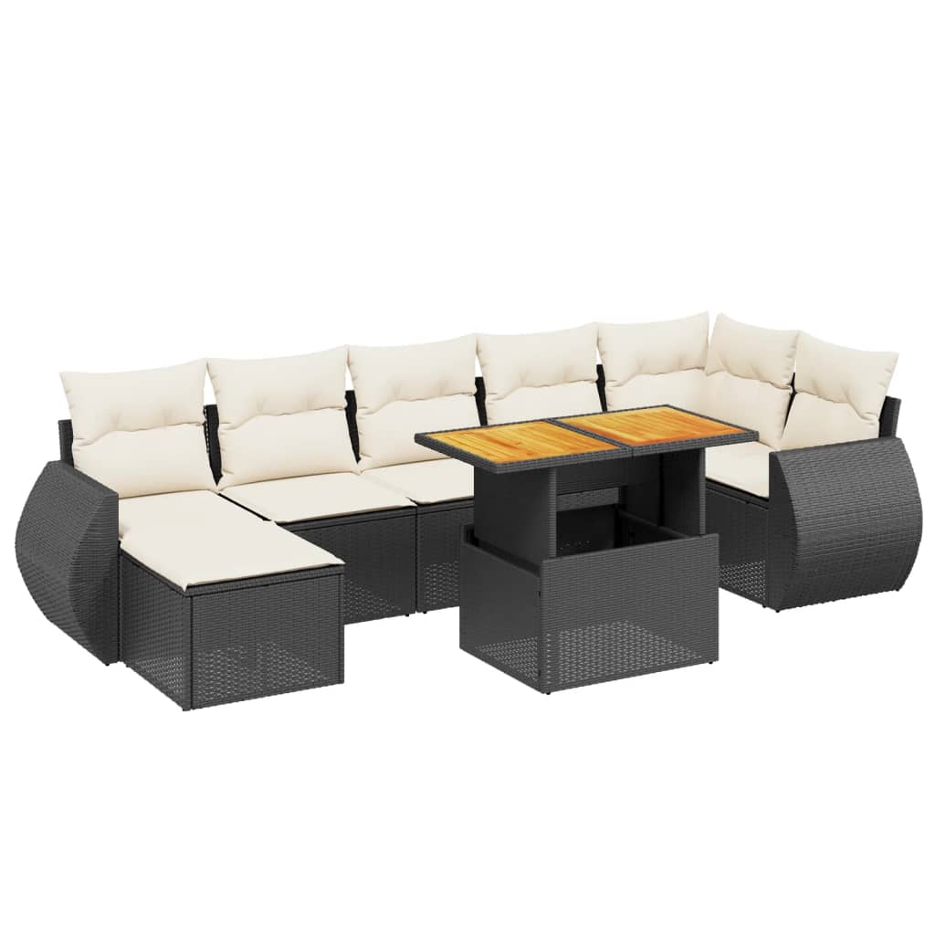 8-tlg. Garten-Sofagarnitur mit Kissen Schwarz Poly Rattan - Pazzar.ch