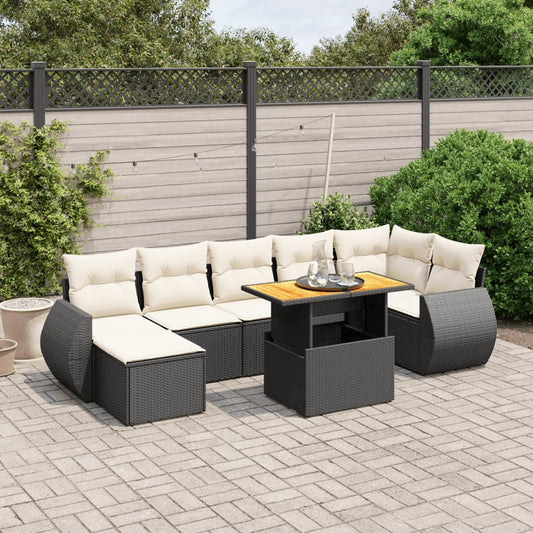 8-tlg. Garten-Sofagarnitur mit Kissen Schwarz Poly Rattan - Pazzar.ch