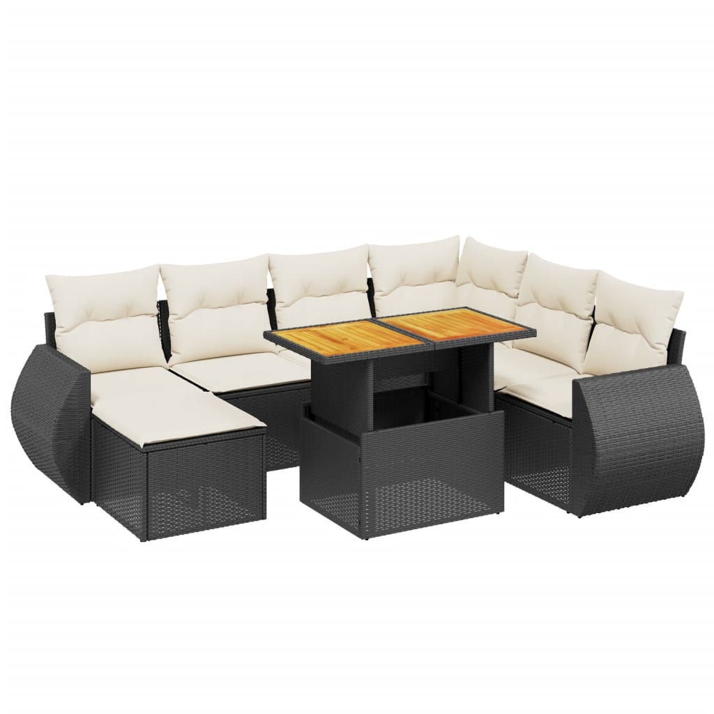 8-tlg. Garten-Sofagarnitur mit Kissen Schwarz Poly Rattan - Pazzar.ch