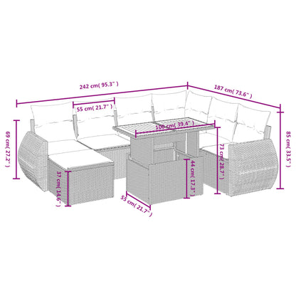 8-tlg. Garten-Sofagarnitur mit Kissen Schwarz Poly Rattan - Pazzar.ch
