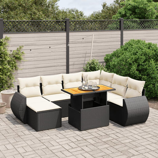 8-tlg. Garten-Sofagarnitur mit Kissen Schwarz Poly Rattan - Pazzar.ch
