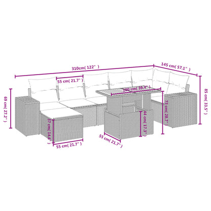 8-tlg. Garten-Sofagarnitur mit Kissen Schwarz Poly Rattan - Pazzar.ch