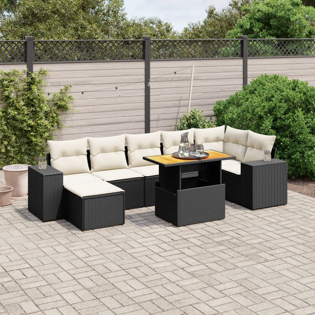 8-tlg. Garten-Sofagarnitur mit Kissen Schwarz Poly Rattan - Pazzar.ch
