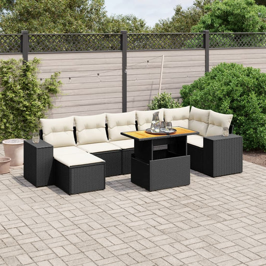8-tlg. Garten-Sofagarnitur mit Kissen Schwarz Poly Rattan - Pazzar.ch