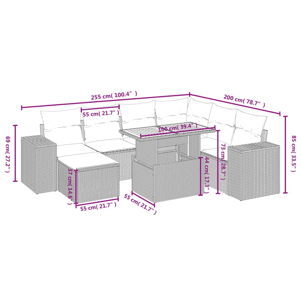 8-tlg. Garten-Sofagarnitur mit Kissen Schwarz Poly Rattan - Pazzar.ch