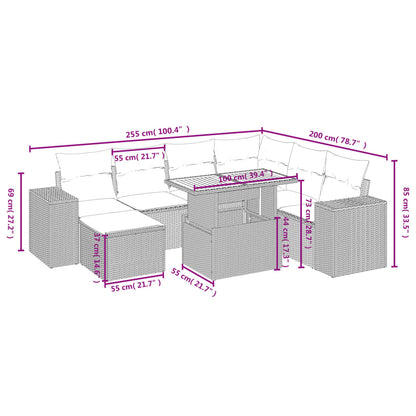 8-tlg. Garten-Sofagarnitur mit Kissen Schwarz Poly Rattan - Pazzar.ch