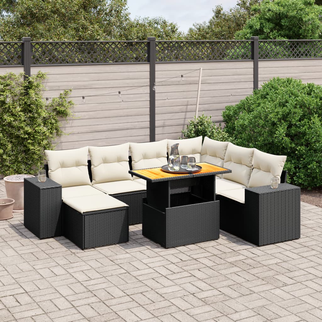 8-tlg. Garten-Sofagarnitur mit Kissen Schwarz Poly Rattan - Pazzar.ch
