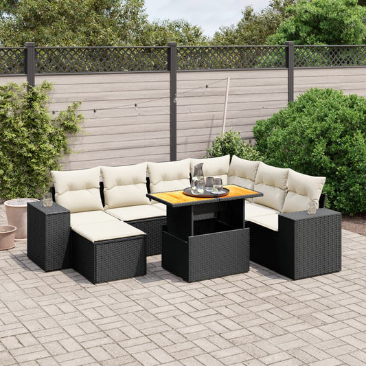 8-tlg. Garten-Sofagarnitur mit Kissen Schwarz Poly Rattan - Pazzar.ch