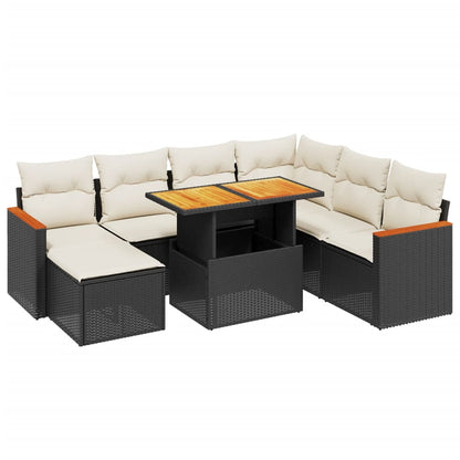 8-tlg. Garten-Sofagarnitur mit Kissen Schwarz Poly Rattan - Pazzar.ch