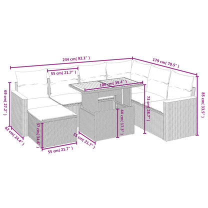 8-tlg. Garten-Sofagarnitur mit Kissen Schwarz Poly Rattan - Pazzar.ch