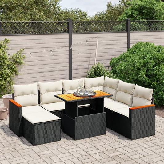 8-tlg. Garten-Sofagarnitur mit Kissen Schwarz Poly Rattan - Pazzar.ch