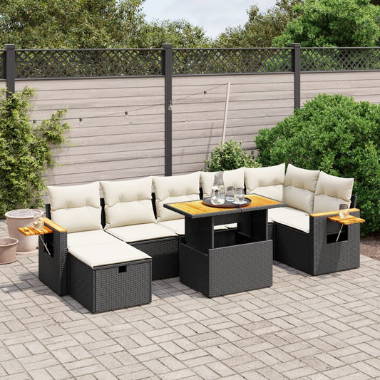 8-tlg. Garten-Sofagarnitur mit Kissen Schwarz Poly Rattan - Pazzar.ch