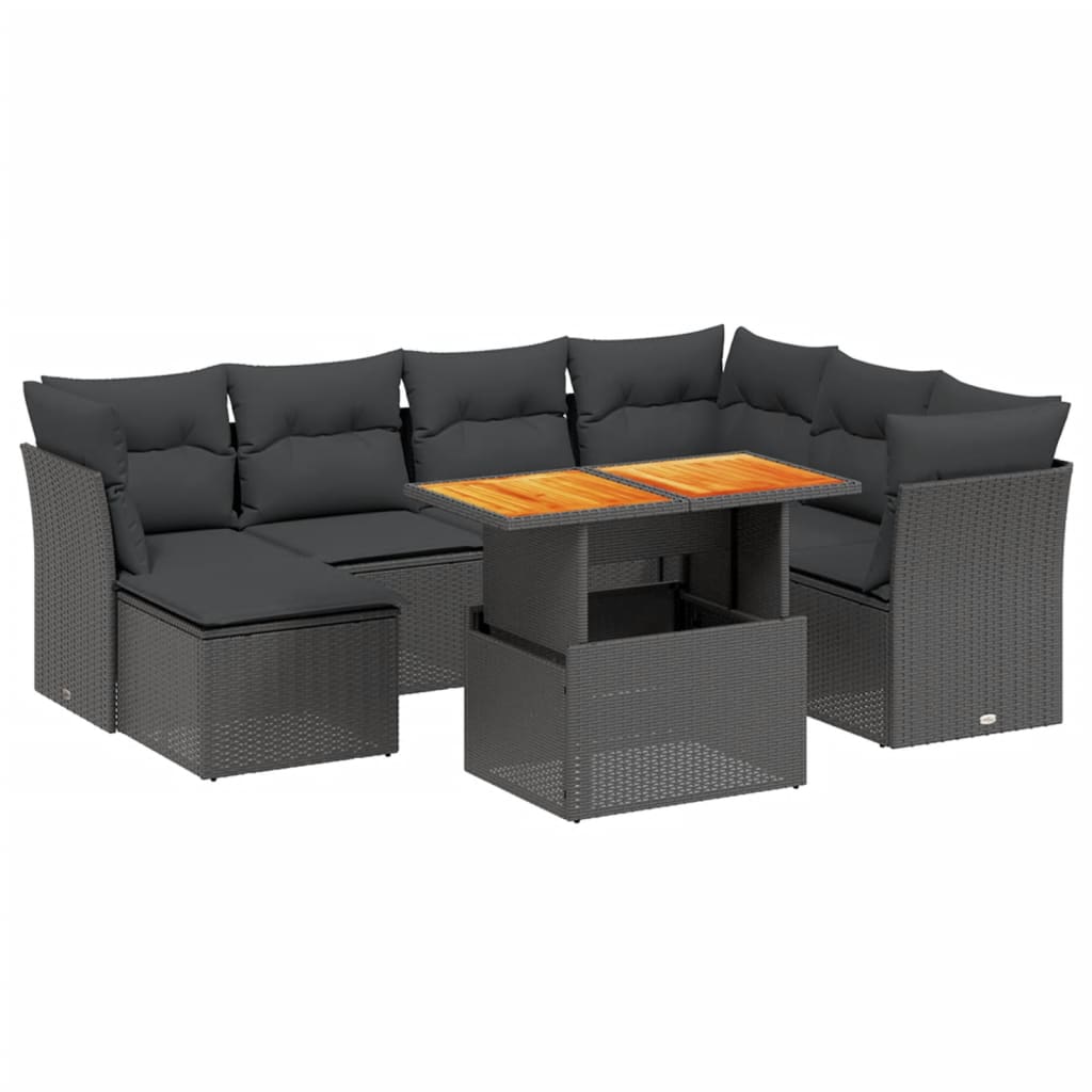 8-tlg. Garten-Sofagarnitur mit Kissen Schwarz Poly Rattan - Pazzar.ch