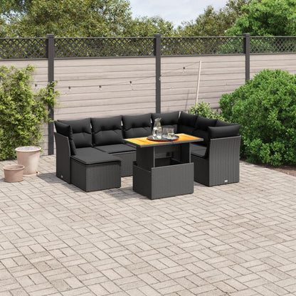 8-tlg. Garten-Sofagarnitur mit Kissen Schwarz Poly Rattan - Pazzar.ch