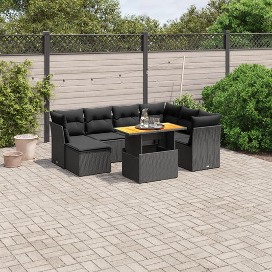 8-tlg. Garten-Sofagarnitur mit Kissen Schwarz Poly Rattan - Pazzar.ch