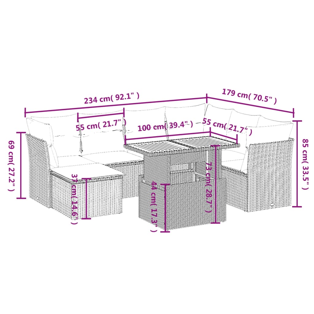 8-tlg. Garten-Sofagarnitur mit Kissen Schwarz Poly Rattan - Pazzar.ch