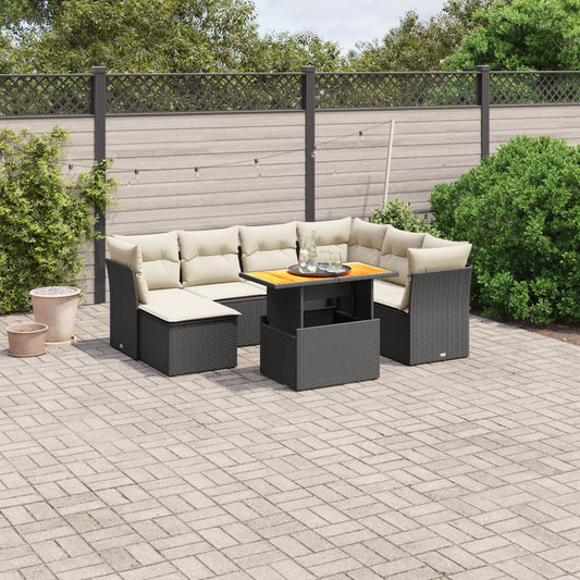 8-tlg. Garten-Sofagarnitur mit Kissen Schwarz Poly Rattan - Pazzar.ch