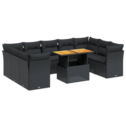 10-tlg. Garten-Sofagarnitur mit Kissen Schwarz Poly Rattan - Pazzar.ch