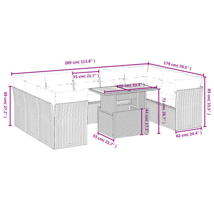 10-tlg. Garten-Sofagarnitur mit Kissen Schwarz Poly Rattan - Pazzar.ch