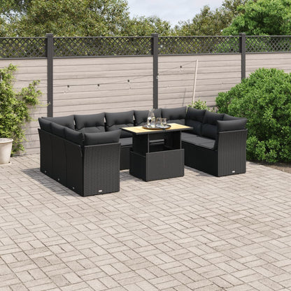 10-tlg. Garten-Sofagarnitur mit Kissen Schwarz Poly Rattan - Pazzar.ch