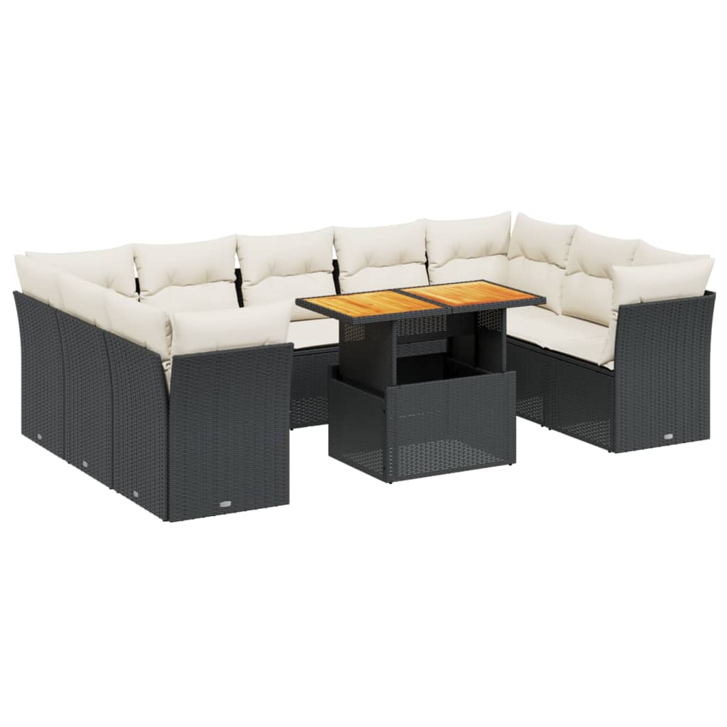 10-tlg. Garten-Sofagarnitur mit Kissen Schwarz Poly Rattan - Pazzar.ch