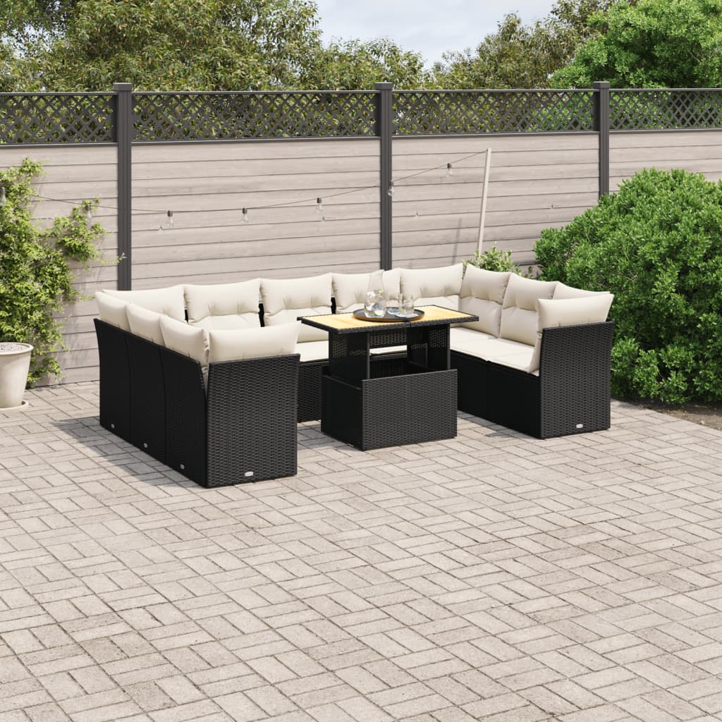 10-tlg. Garten-Sofagarnitur mit Kissen Schwarz Poly Rattan - Pazzar.ch