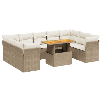 10-tlg. Garten-Sofagarnitur mit Kissen Beige Poly Rattan - Pazzar.ch