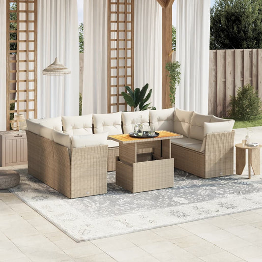 10-tlg. Garten-Sofagarnitur mit Kissen Beige Poly Rattan - Pazzar.ch