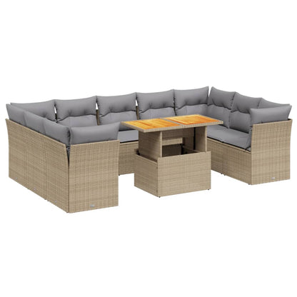 10-tlg. Garten-Sofagarnitur mit Kissen Beige Poly Rattan - Pazzar.ch