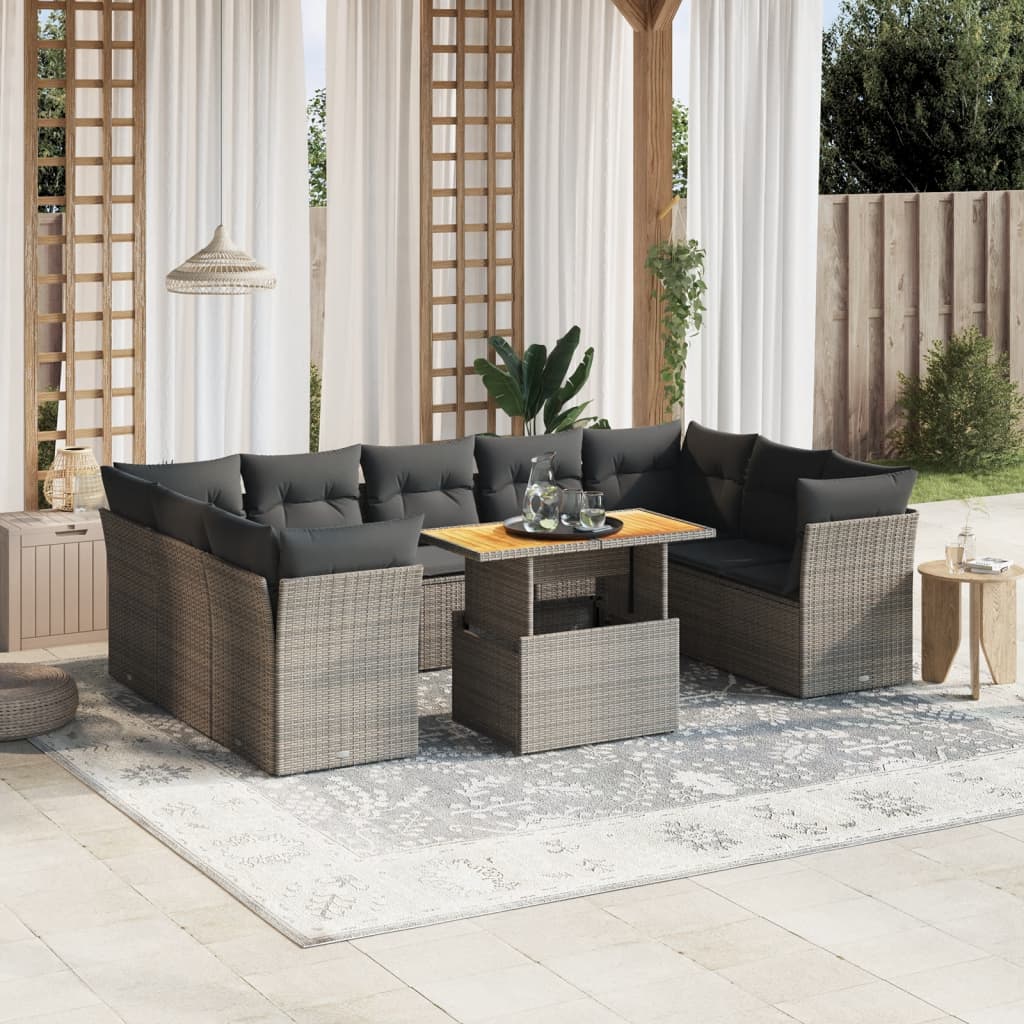 10-tlg. Garten-Sofagarnitur mit Kissen Grau Poly Rattan - Pazzar.ch