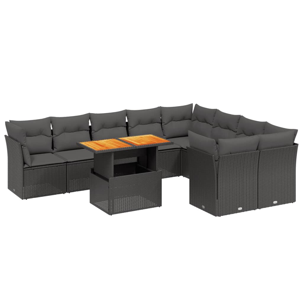 10-tlg. Garten-Sofagarnitur mit Kissen Schwarz Poly Rattan - Pazzar.ch