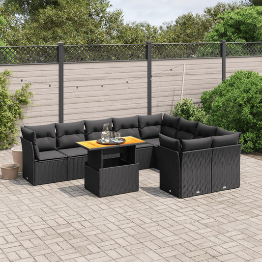 10-tlg. Garten-Sofagarnitur mit Kissen Schwarz Poly Rattan - Pazzar.ch