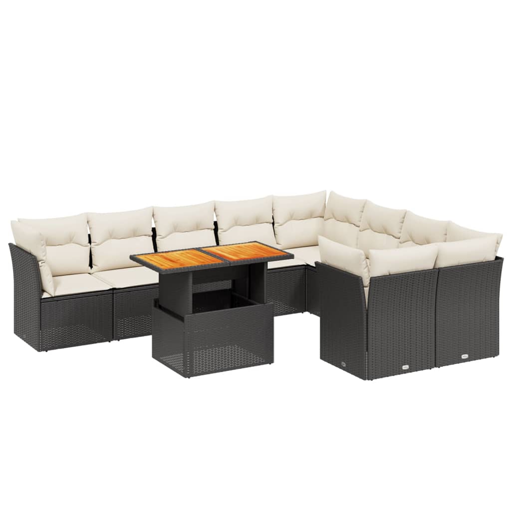 10-tlg. Garten-Sofagarnitur mit Kissen Schwarz Poly Rattan