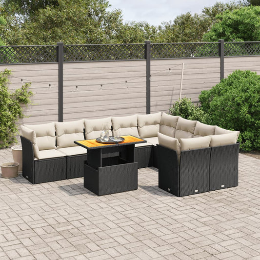 10-tlg. Garten-Sofagarnitur mit Kissen Schwarz Poly Rattan - Pazzar.ch