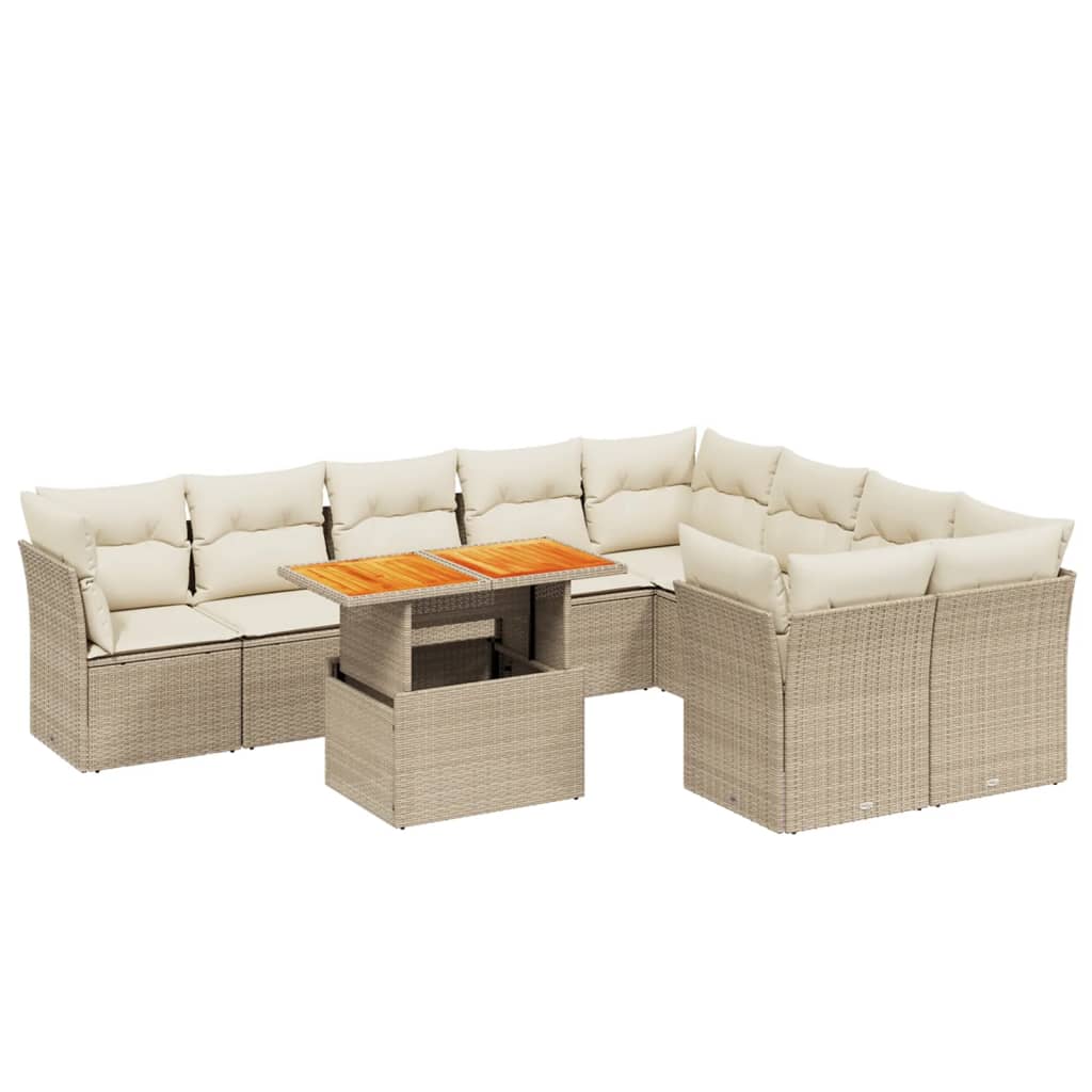 10-tlg. Garten-Sofagarnitur mit Kissen Beige Poly Rattan - Pazzar.ch