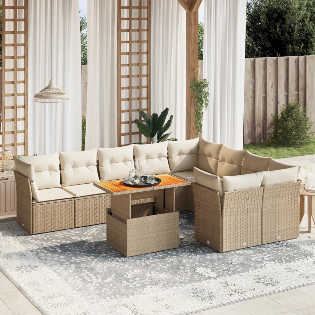 10-tlg. Garten-Sofagarnitur mit Kissen Beige Poly Rattan - Pazzar.ch