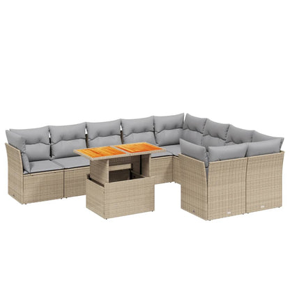 10-tlg. Garten-Sofagarnitur mit Kissen Beige Poly Rattan - Pazzar.ch