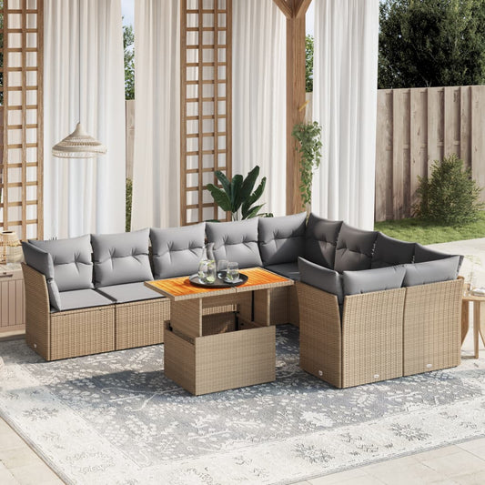 10-tlg. Garten-Sofagarnitur mit Kissen Beige Poly Rattan - Pazzar.ch