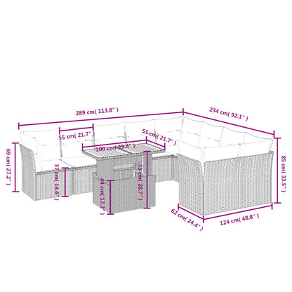 10-tlg. Garten-Sofagarnitur mit Kissen Grau Poly Rattan - Pazzar.ch