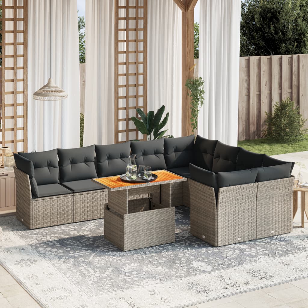 10-tlg. Garten-Sofagarnitur mit Kissen Grau Poly Rattan - Pazzar.ch