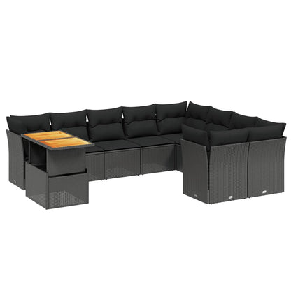 10-tlg. Garten-Sofagarnitur mit Kissen Schwarz Poly Rattan - Pazzar.ch