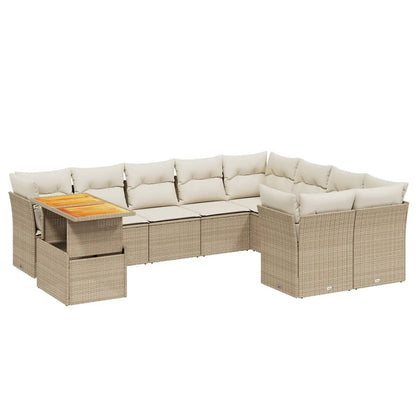 10-tlg. Garten-Sofagarnitur mit Kissen Beige Poly Rattan - Pazzar.ch