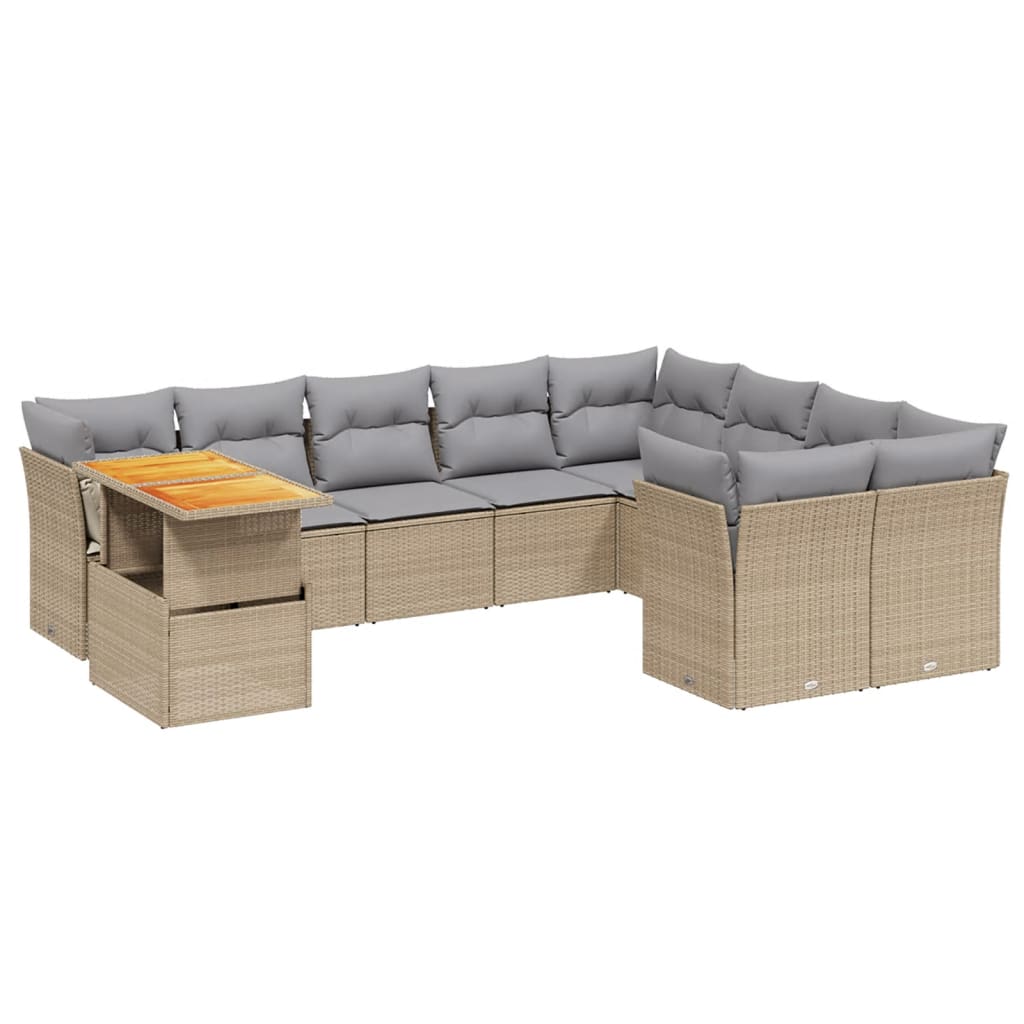 10-tlg. Garten-Sofagarnitur mit Kissen Beige Poly Rattan - Pazzar.ch