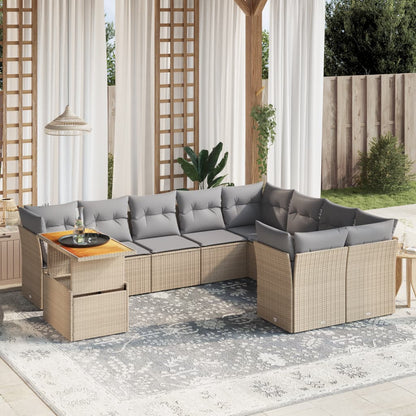 10-tlg. Garten-Sofagarnitur mit Kissen Beige Poly Rattan - Pazzar.ch