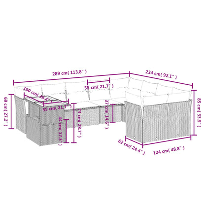 10-tlg. Garten-Sofagarnitur mit Kissen Grau Poly Rattan - Pazzar.ch