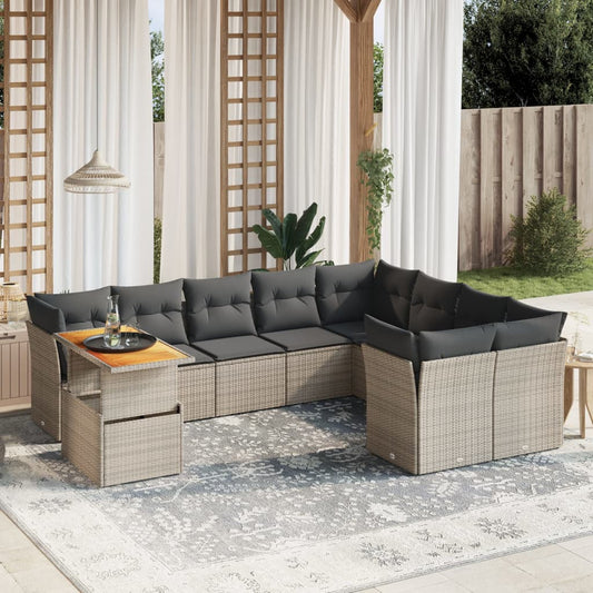 10-tlg. Garten-Sofagarnitur mit Kissen Grau Poly Rattan - Pazzar.ch