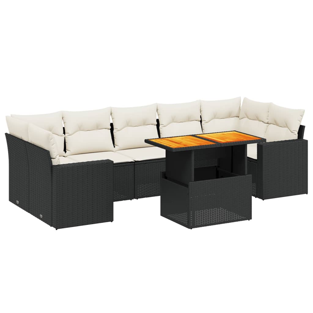 8-tlg. Garten-Sofagarnitur mit Kissen Schwarz Poly Rattan - Pazzar.ch