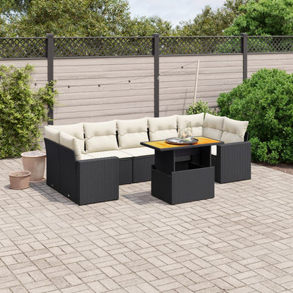 8-tlg. Garten-Sofagarnitur mit Kissen Schwarz Poly Rattan - Pazzar.ch