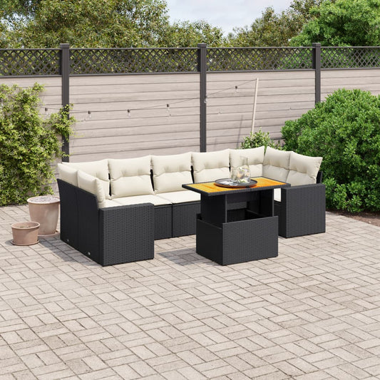 8-tlg. Garten-Sofagarnitur mit Kissen Schwarz Poly Rattan - Pazzar.ch