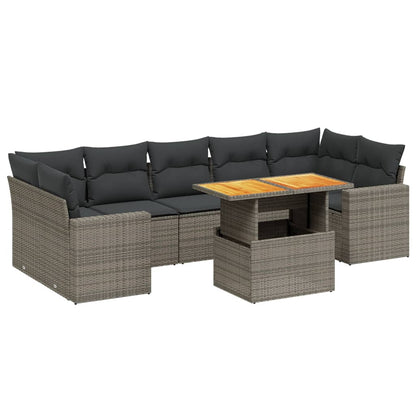 8-tlg. Garten-Sofagarnitur mit Kissen Grau Poly Rattan - Pazzar.ch